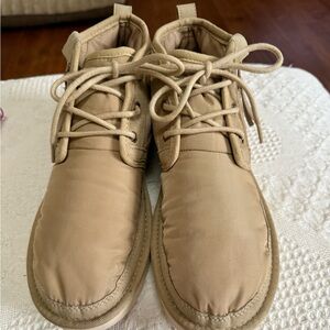 Treadlite by Ugg, tan sneakers, with Ugg tread. Laces and side zipper EUC